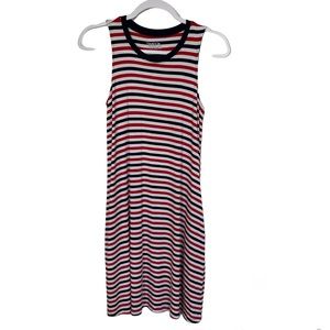 Time and Tru Tank Dress Red White Blue Striped Scoop Neck Beachy Pockets Size S